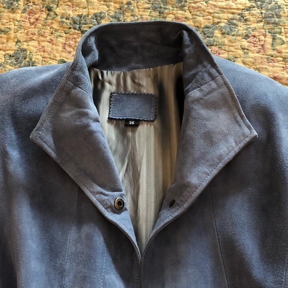 Periwinkle Blue Suede Princess-Seamed Jacket - Picture 3 of 6